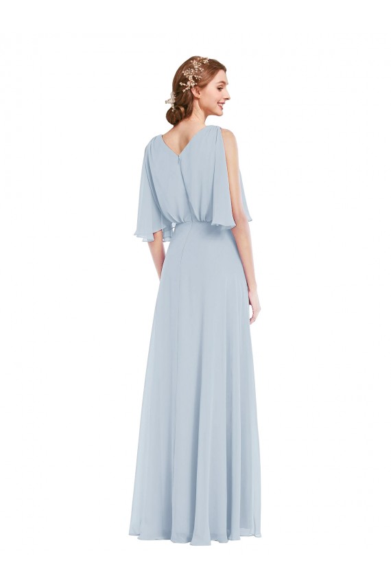 Purchase Long Half Sleeves V-Neck A-Line Soft Chiffon Maxi Evening Dress Canada