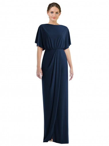 Purchase Long Short Sleeves Bateau Neck Sheath Spandex Maxi Evening Dress Canada