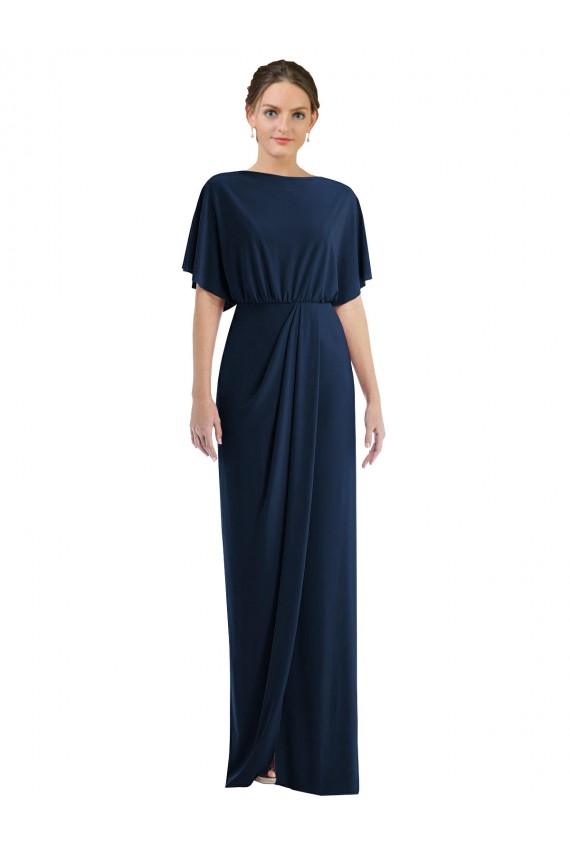 Purchase Long Short Sleeves Bateau Neck Sheath Spandex Maxi Evening Dress Canada