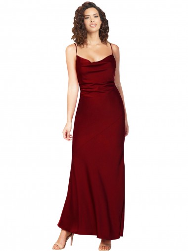 Purchase Long Sleeveless Cowl Neck Sheath Silky Satin Low Back Evening Dress Canada