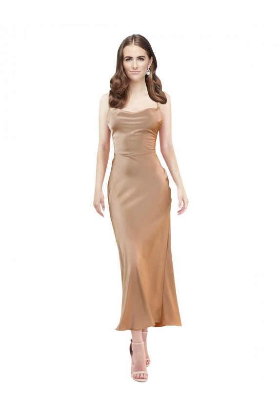 Purchase Midi Length Sleeveless Cowl Neck Sheath Silky Satin Evening Dress Canada