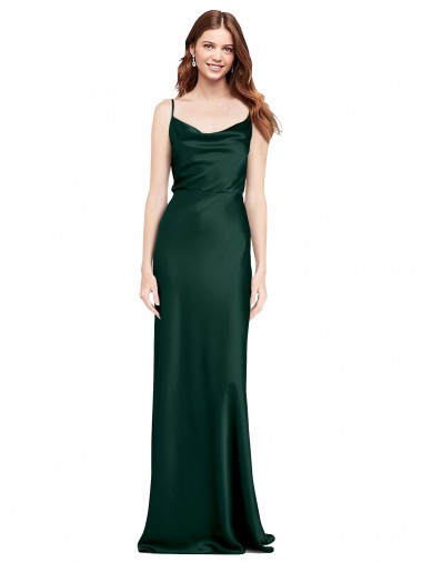 Purchase Long Sleeveless Cowl Neck Sheath Stretch Satin Evening Gown Canada