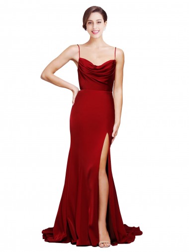 Purchase Sweep Train Sleeveless Spaghetti Straps Sheath Stretch Satin Burgundy Evening Dress Canada
