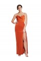 Purchase Sweep Train Sleeveless Spaghetti Straps Sheath Stretch Satin Rust Evening Dress Canada