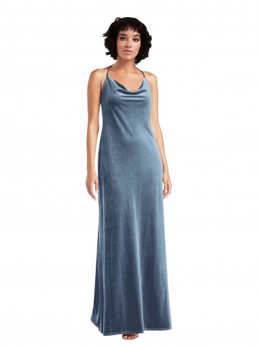 Purchase Long Sleeveless Cowl Neck Sheath Stretch Velvet Maxi Evening Dress Canada