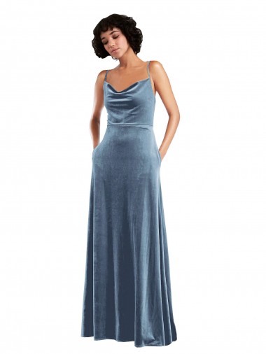 Purchase Long Sleeveless Cowl Neck Sheath Stretch Velvet Open Back Maxi Evening Dress Canada