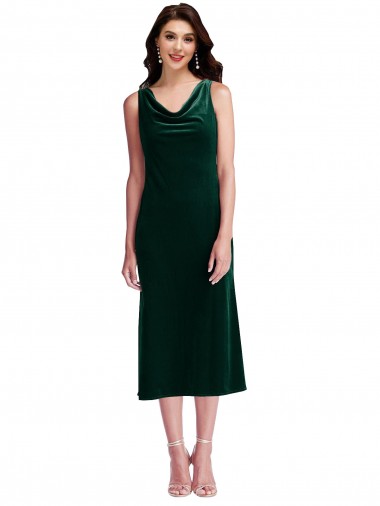 Purchase Midi Length Sleeveless Cowl Neck Sheath Stretch Velvet V-Back Maxi Evening Dress Canada