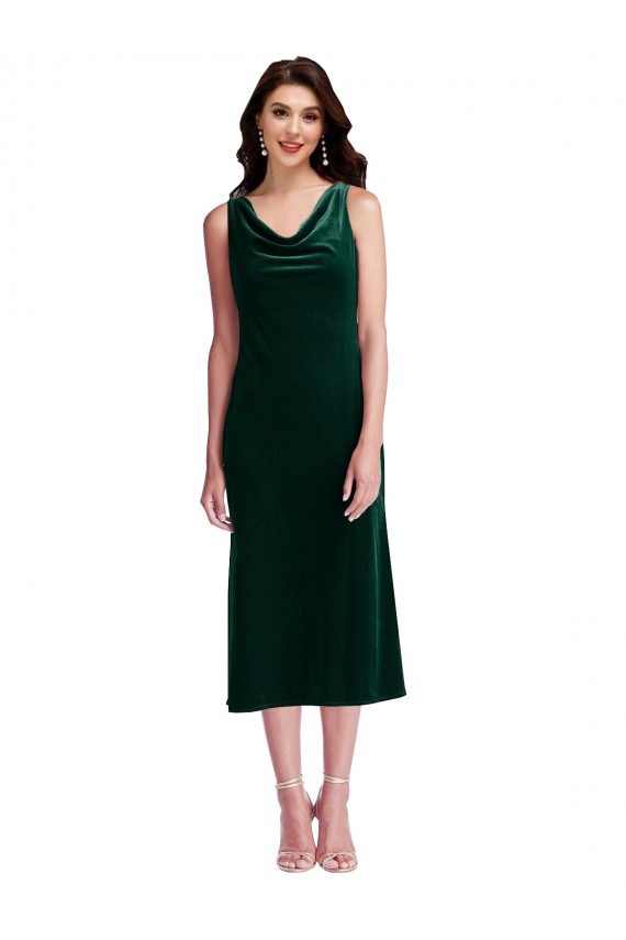 Purchase Midi Length Sleeveless Cowl Neck Sheath Stretch Velvet V-Back Maxi Evening Dress Canada