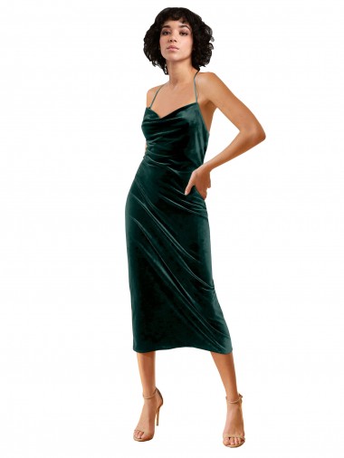 Purchase Midi Length Sleeveless Spaghetti Straps Sheath Stretch Velvet Evening Dress Canada