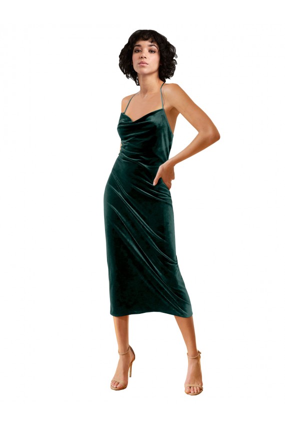 Purchase Midi Length Sleeveless Spaghetti Straps Sheath Stretch Velvet Evening Dress Canada