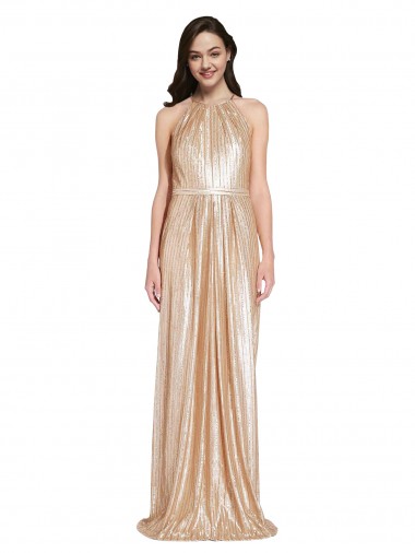 Purchase Long Sleeveless Halter Neck Sheath Sequin Evening Dress Canada