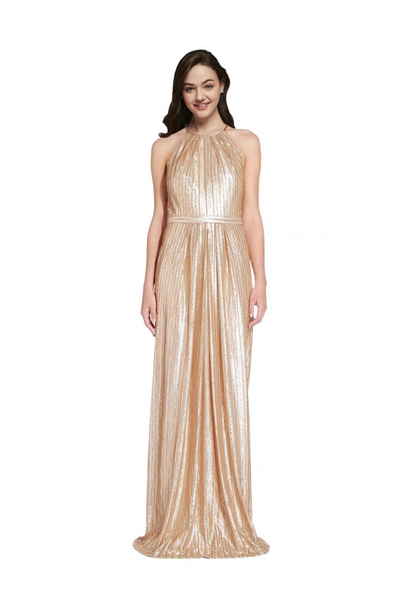 Purchase Long Sleeveless Halter Neck Sheath Sequin Evening Dress Canada