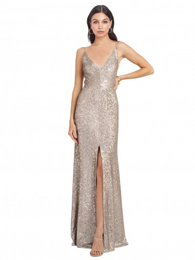 Purchase Long Sleeveless V-Neck Sheath Sparkling Sequin Sexy Evening Dress Canada