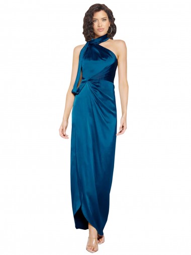 Purchase Long Sleeveless Halter Neck Sheath Silky Satin Evening Dress Canada