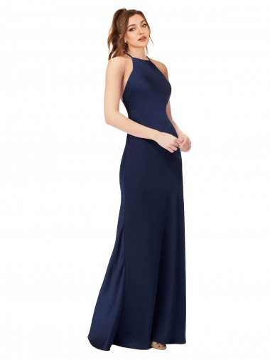 Purchase Long Sleeveless High Neck Sheath Silky Satin Evening Dress Canada