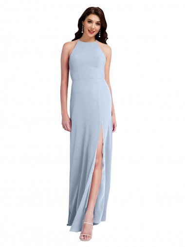 Purchase Long Sleeveless Halter Neck Sheath Stretch Crepe Light Sky Blue Evening Dress Canada