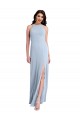 Purchase Long Sleeveless Halter Neck Sheath Stretch Crepe Light Sky Blue Evening Dress Canada