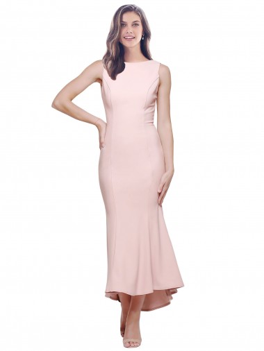 Purchase Midi Length Sleeveless High Neck Sheath Stretch Crepe Evening Dress Canada