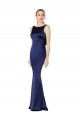 Purchase Long Sleeveless Halter Neck Sheath Stretch Satin Dark Navy Evening Dress Canada