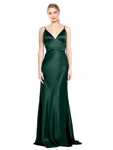 Purchase Long Sleeveless Spaghetti Straps Sheath Stretch Satin Evening Dress Canada