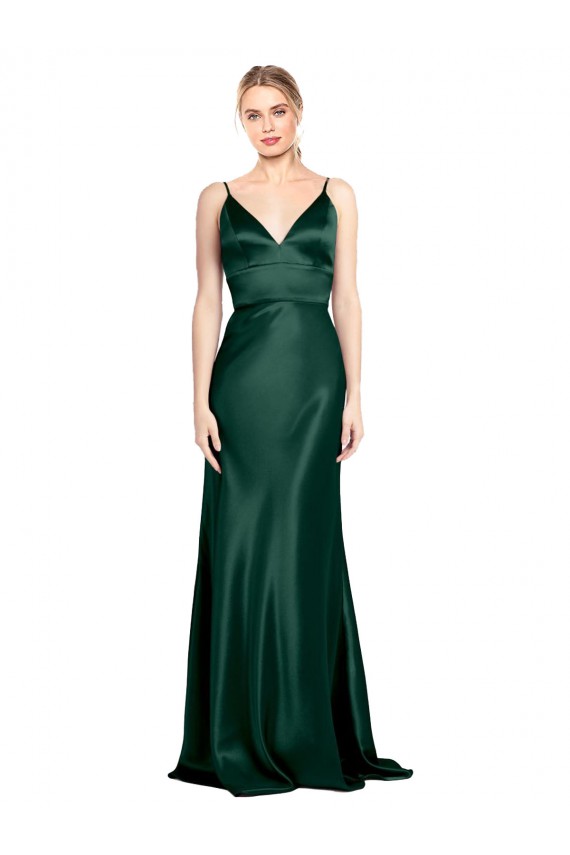 Purchase Long Sleeveless Spaghetti Straps Sheath Stretch Satin Evening Dress Canada