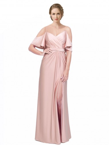 Purchase Long Cold Shoulder Off the Shoulder Sheath Silky Satin Evening Dress Canada