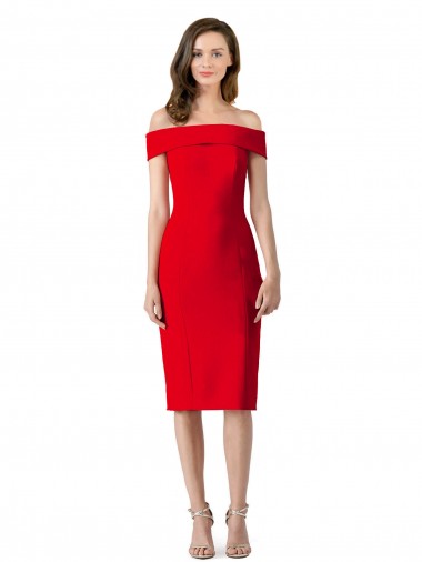 Purchase Cocktail Length Sleeveless Off the Shoulder Sheath Stretch Crepe Evening Dress Canada