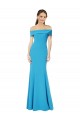 Purchase Long Sleeveless Off the Shoulder Sheath Peacock Blue Stretch Crepe Evening Dress Canada