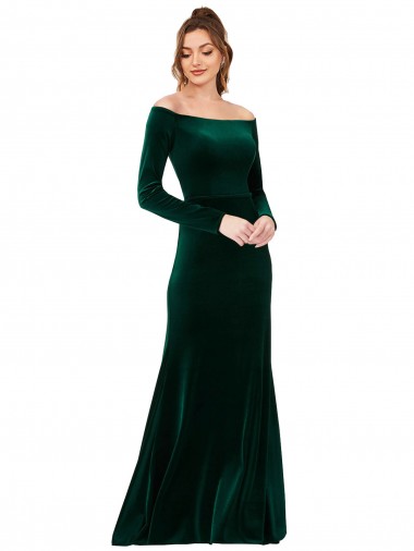 Purchase Long Long Sleeves Off the Shoulder Sheath Stretch Velvet Evening Dress Canada