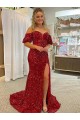 Purchase Court Train Short Sleeves Off the Shoulder Sheath Velvet Sequin Long Evening Dress Canada
