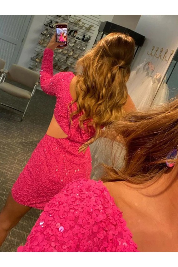 Purchase Short Long Sleeves One Shoulder Sheath Velvet Sequin Evening Dress Canada