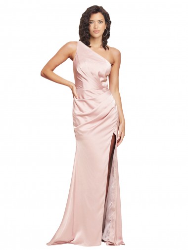 Purchase Long Sleeveless One Shoulder Sheath Silky Satin Low Back Evening Dress Canada