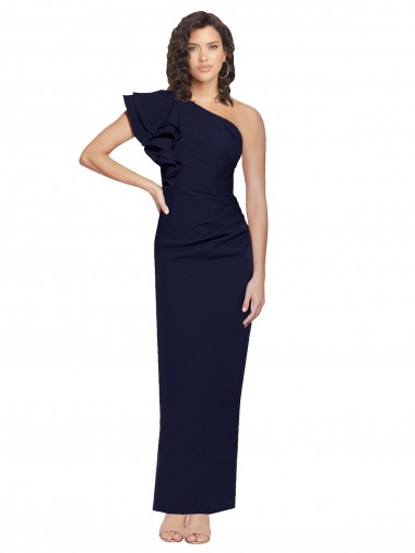 Purchase Long Sleeveless One Shoulder Sheath Stretch Crepe Dark Navy Evening Dress Canada