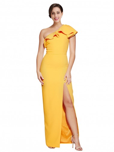 Purchase Long Sleeveless One Shoulder Sheath Stretch Crepe Saffron Evening Dress Canada