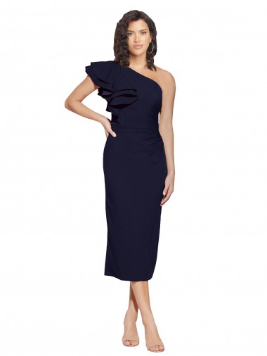 Purchase Midi Length Sleeveless One Shoulder Sheath Stretch Crepe Evening Dress Canada