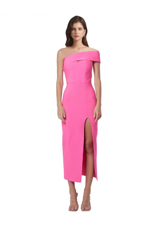 Purchase Midi Length Sleeveless One Shoulder Sheath Stretch Crepe Fuchsia Evening Dress Canada