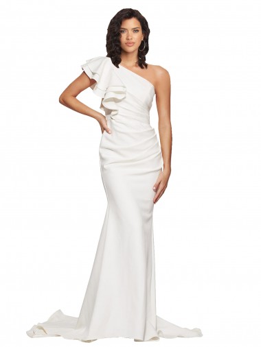 Purchase Sweep Train Sleeveless One Shoulder Sheath Stretch Crepe Ivory Semi Formal Evening Dress Canada