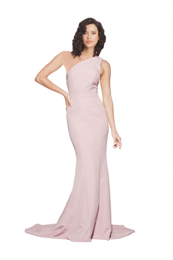 Purchase Sweep Train Sleeveless One Shoulder Sheath Stretch Crepe Mauve Semi Formal Evening Dress Canada