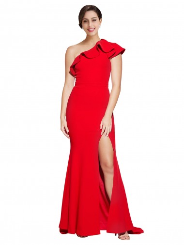 Purchase Sweep Train Sleeveless One Shoulder Sheath Stretch Crepe Red Semi Formal Evening Dress Canada