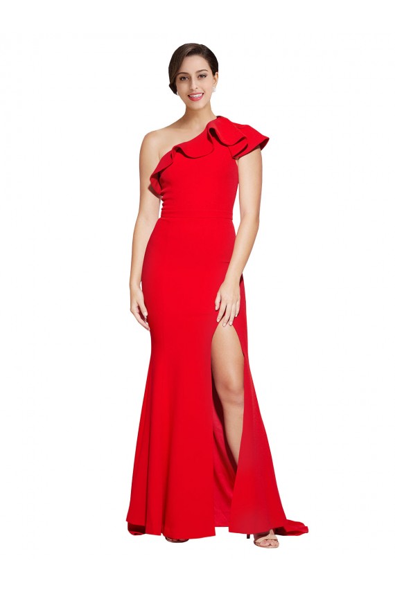 Purchase Sweep Train Sleeveless One Shoulder Sheath Stretch Crepe Red Semi Formal Evening Dress Canada