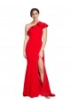 Purchase Sweep Train Sleeveless One Shoulder Sheath Stretch Crepe Red Semi Formal Evening Dress Canada