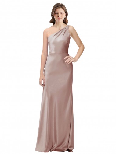 Purchase Long Sleeveless One Shoulder Sheath Stretch Satin Dusty Pink Evening Dress Canada