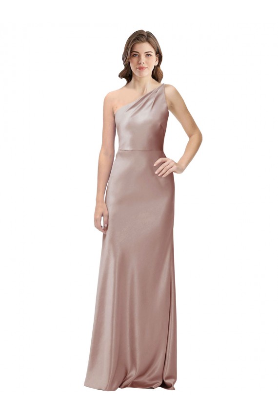 Purchase Long Sleeveless One Shoulder Sheath Stretch Satin Dusty Pink Evening Dress Canada