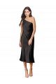 Purchase Midi Length Sleeveless One Shoulder Sheath Stretch Satin Black Evening Dress Canada