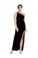 Purchase Long Sleeveless One Shoulder Sheath Stretch Velvet Black Evening Dress Canada