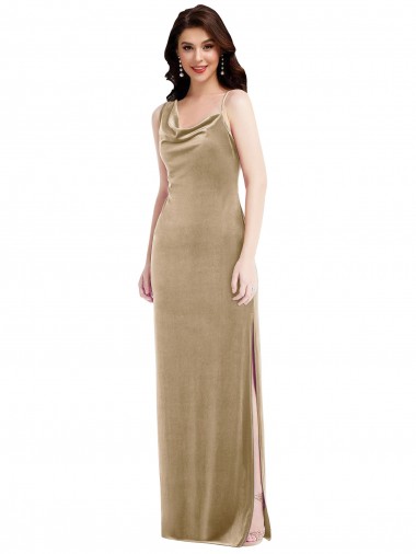 Purchase Long Sleeveless One Shoulder Sheath Stretch Velvet Champagne Maxi Evening Dress Canada