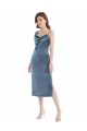 Purchase Long Sleeveless One Shoulder Sheath Stretch Velvet Dusty Blue Maxi Evening Dress Canada
