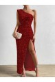 Purchase Long Sleeveless One Shoulder Sheath Velvet Sequin Evening Dress Canada