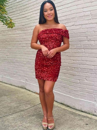 Purchase Short Sleeveless One Shoulder Velvet Sequin Homecoming Dress Canada