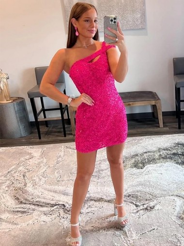 Purchase Short Sleeveless One Shoulder Sheath Velvet Sequin Short Evening Dress Canada